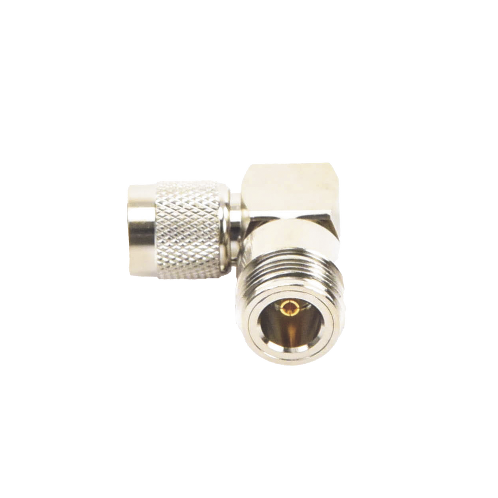 Adaptador en Ángulo Recto de Conector TNC Macho a N Hembra, Níquel/ Oro/ Teflón.