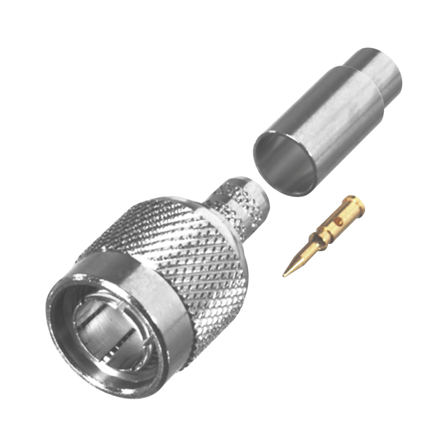 Conector TNC Macho en 75 Ohm, de Anillo Plegable para Cable RG-59/U, AWG 20, Níquel/Oro/Teflón