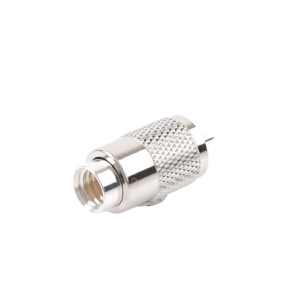 Conector UHF Macho (PL-259) para cables LP-400, RG-8/U, RG-8U-SYS, 8237, 8267, 8268, 9913, CTN-400, 7810, 8214, 7810A, RFLASH-1113, LMR-400, Plata (Concha-Níquel)/ Plata/ D.A.P. (Fibra Sintética)