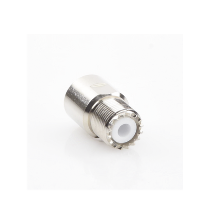 Conector UHF Hembra (SO-239) en Línea de Rosca para RG-8/U, 9913, LMR-400, Níquel/ Plata/ Teflón.