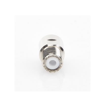 Conector UHF Hembra (SO-239) en Línea de Rosca para RG-8/U, 9913, LMR-400, Níquel/ Plata/ Teflón.