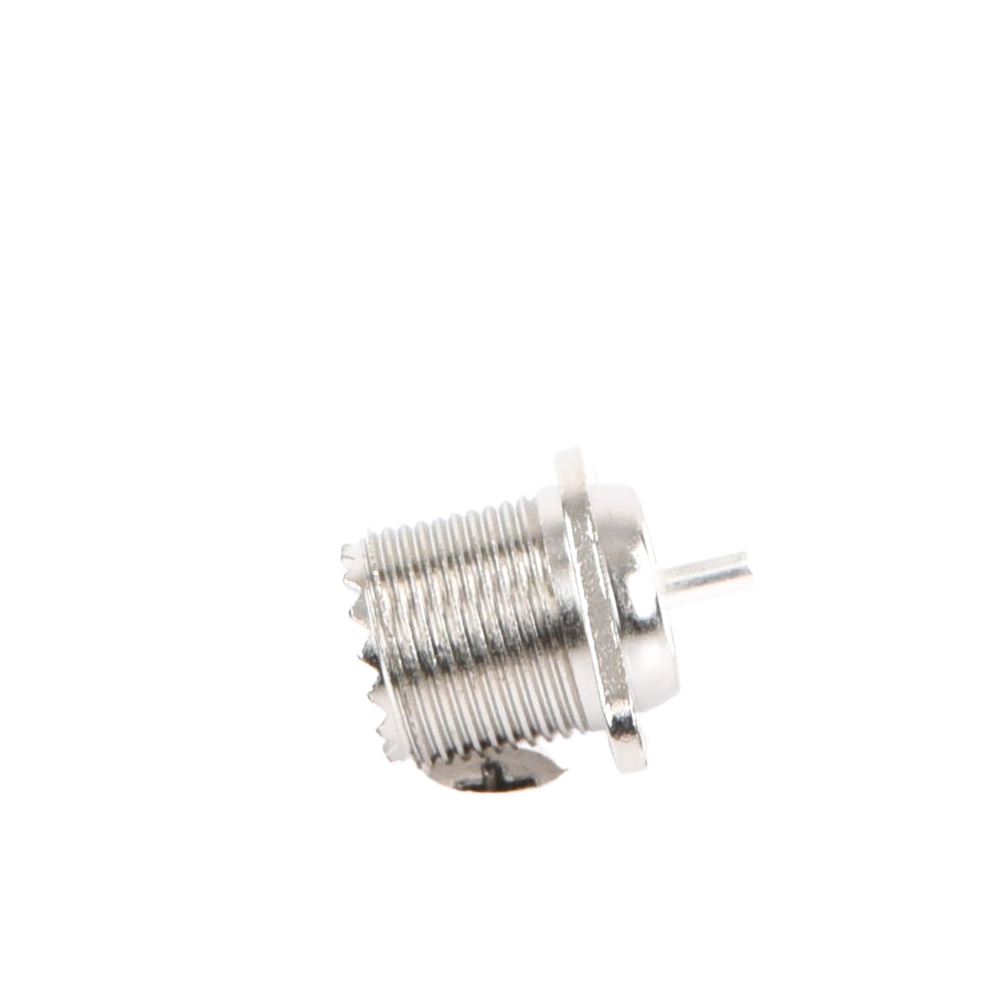 Conector UHF Hembra (SO-239-2H) para Chasis, Doble Perforación, Conductor Central Soldable, Níquel/ Plata/ PBT.