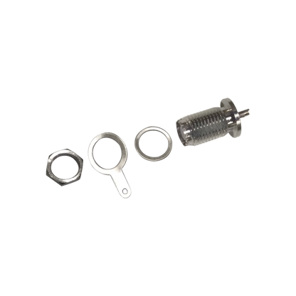 Conector Mini UHF Hembra para Chasis de Montaje Trasero en Tipo D-Plano, Níquel/ Plata/ Teflón