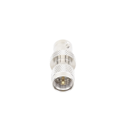 Adaptador en Línea, de Conector Mini UHF Macho a BNC Hembra, Níquel/ Oro/ Teflón.