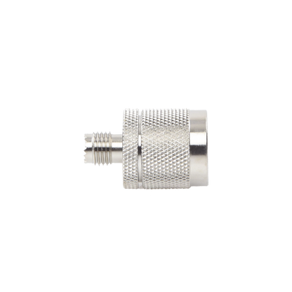 Adaptador en Línea, de Conector Mini UHF Hembra a N Macho, Níquel/ Oro/ Teflón.