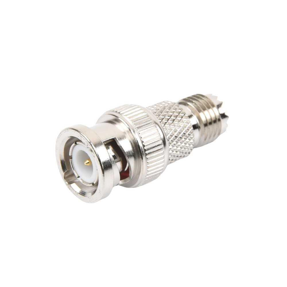 Adaptador en Línea de Conector Mini-UHF Hembra a BNC Macho, Níquel/ Oro/ Teflón.