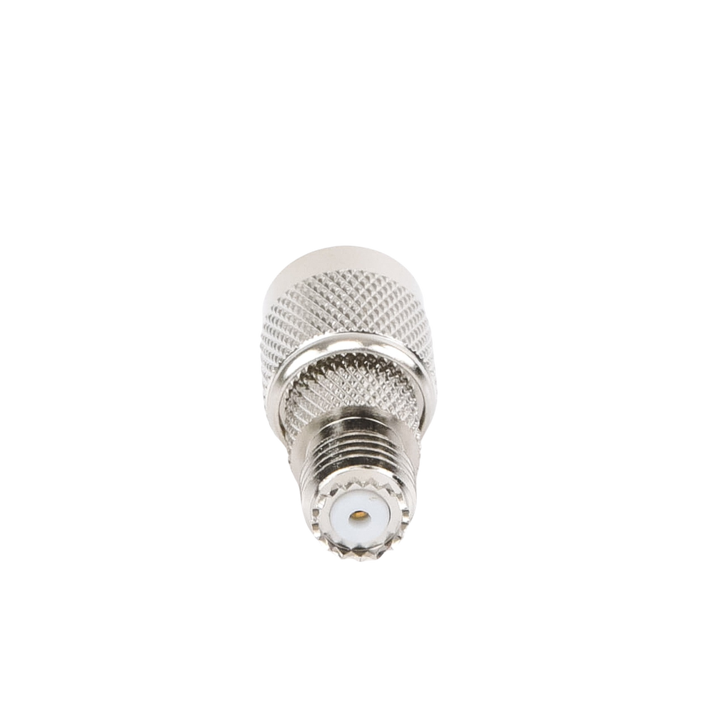 Adaptador en Línea de Conector Mini-UHF Hembra a TNC Macho, Níquel/ Oro/ Teflón.