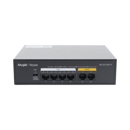Switch PoE+ no Administrable, 6 Puertos 10/100 Mbps, hasta 54 Watts