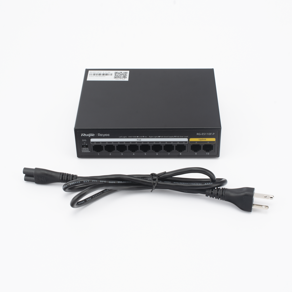 Switch PoE+ no Administrable, Hasta 110 Watts, 8 puertos PoE+ y 2 Uplinks 10/100
