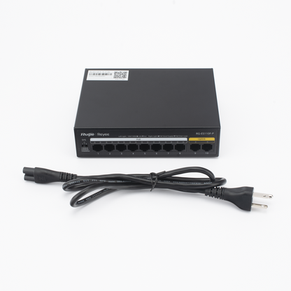 Switch PoE+ no Administrable, Hasta 110 Watts, 8 puertos PoE+ y 2 Uplinks 10/100