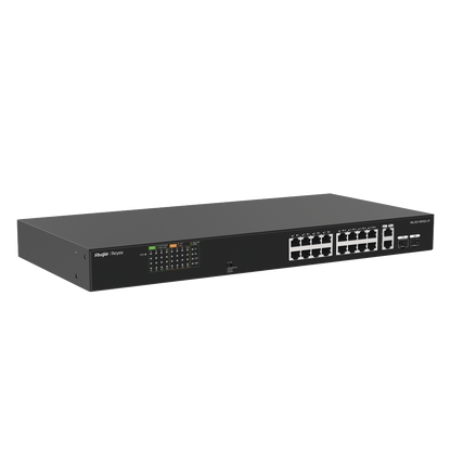 Switch PoE+ no Administrable, Hasta 120 Watts, Ideal para CCTV, 16 Puertos PoE +10/100, 2 Uplinks Gigabit y 2 SFP COMBO