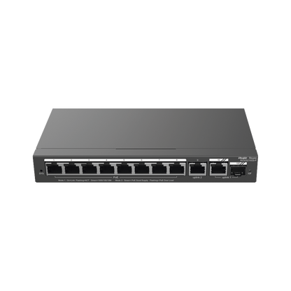 Switch Administrable con 8 puertos Gigabit PoE, 2 Uplinks Gigabit (1 SFP), gestión gratuita desde la nube