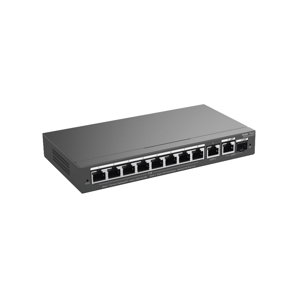 Switch Administrable con 8 puertos Gigabit PoE, 2 Uplinks Gigabit (1 SFP), gestión gratuita desde la nube