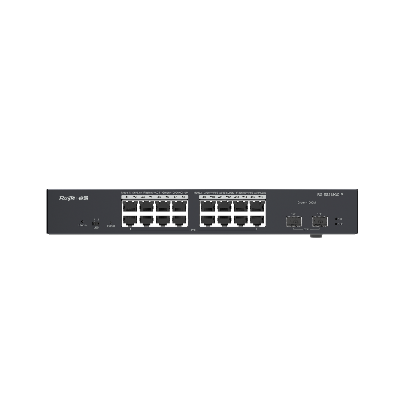 Switch L2 Administrable PoE con 16 Puertos Gigabit PoE 802.3 AF/AT + 2 SFP para fibra 1Gb, Gestión Gratuita Desde la Nube, 240 Watts