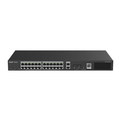 Switch Smart PoE con 24 puertos Gigabit PoE 802.3af/at + 2 SFP para fibra 1Gb, gestión gratuita desde la nube, 370w