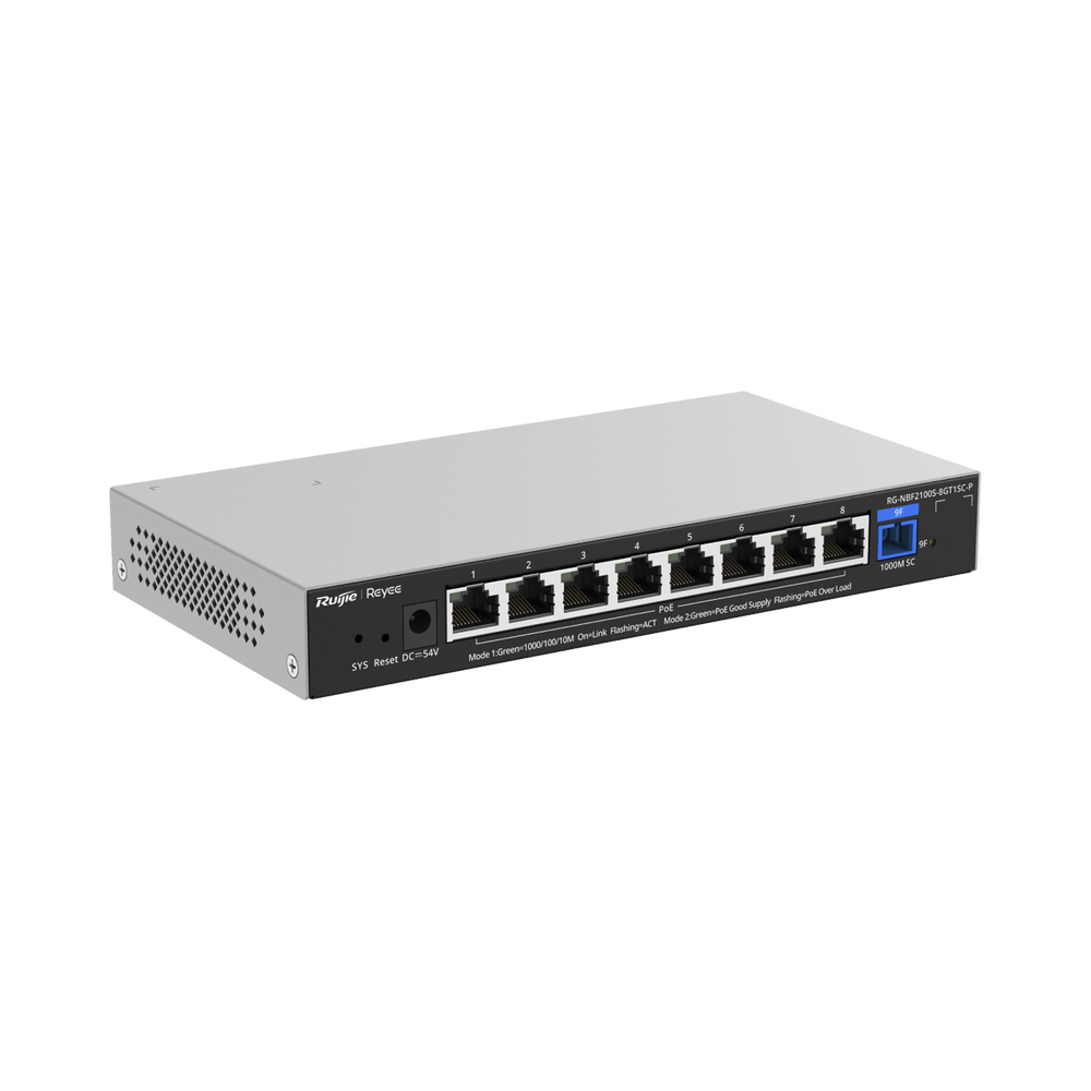 e-Lighten ONU / Switch PoE+ Hibrido, Capa 2 con un Puerto PON 1G SC/UPC y 8 Puertos Ethernet PoE+ 1G hasta 120 Watts y 100 Clientes