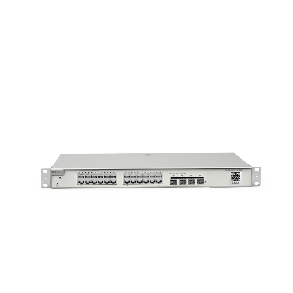 Switch Administrable Capa 2+ Plus, con 24 puertos Gigabit, 4 puertos SFP+ para fibra 10Gb, gestión gratuita desde la nube.