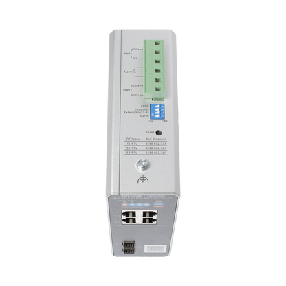 Switch Industrial PoE+ hasta 180 watts , Ideal para temperaturas Extremas y protección contra descargas, 1 puerto PoE++ 60W y 3 puertos PoE+ 30W, 2 SFP Uplink
