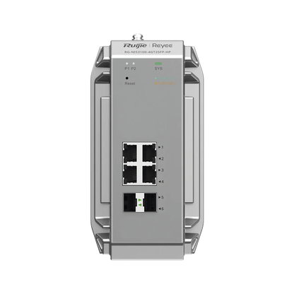 Switch Industrial PoE hasta , Ideal para temperaturas Extremas y protección contra descargas, 4 Puertos Gigabit PoE 802.3 af/at, 2 puertos SFP Administrable Cloud
