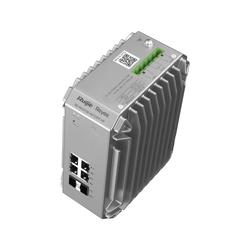 Switch Industrial PoE hasta , Ideal para temperaturas Extremas y protección contra descargas, 4 Puertos Gigabit PoE 802.3 af/at, 2 puertos SFP Administrable Cloud