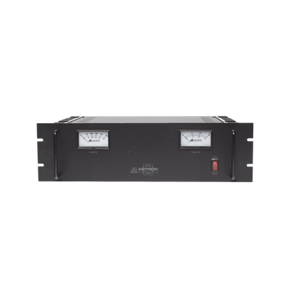 Fuente de poder 13.8Vcc, 50A, lineal regulada con circuito cargador de baterías, medidores, para instalación en rack
