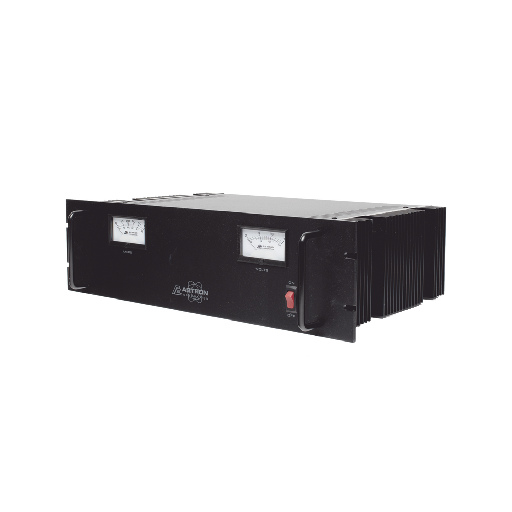 Fuente de poder 13.8Vcc, 50A, lineal regulada con circuito cargador de baterías, medidores, para instalación en rack
