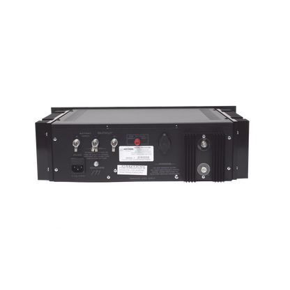 Fuente de poder 13.8Vcc, 50A, lineal regulada con circuito cargador de baterías, medidores, para instalación en rack