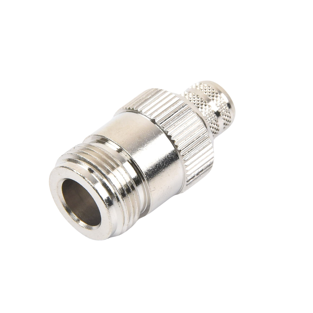 Conector N Hembra Inverso de Anillo Plegable para Cables 9913, RG-8/U, LMR-400, Grupo I, Níquel/ Oro/ Teflón.