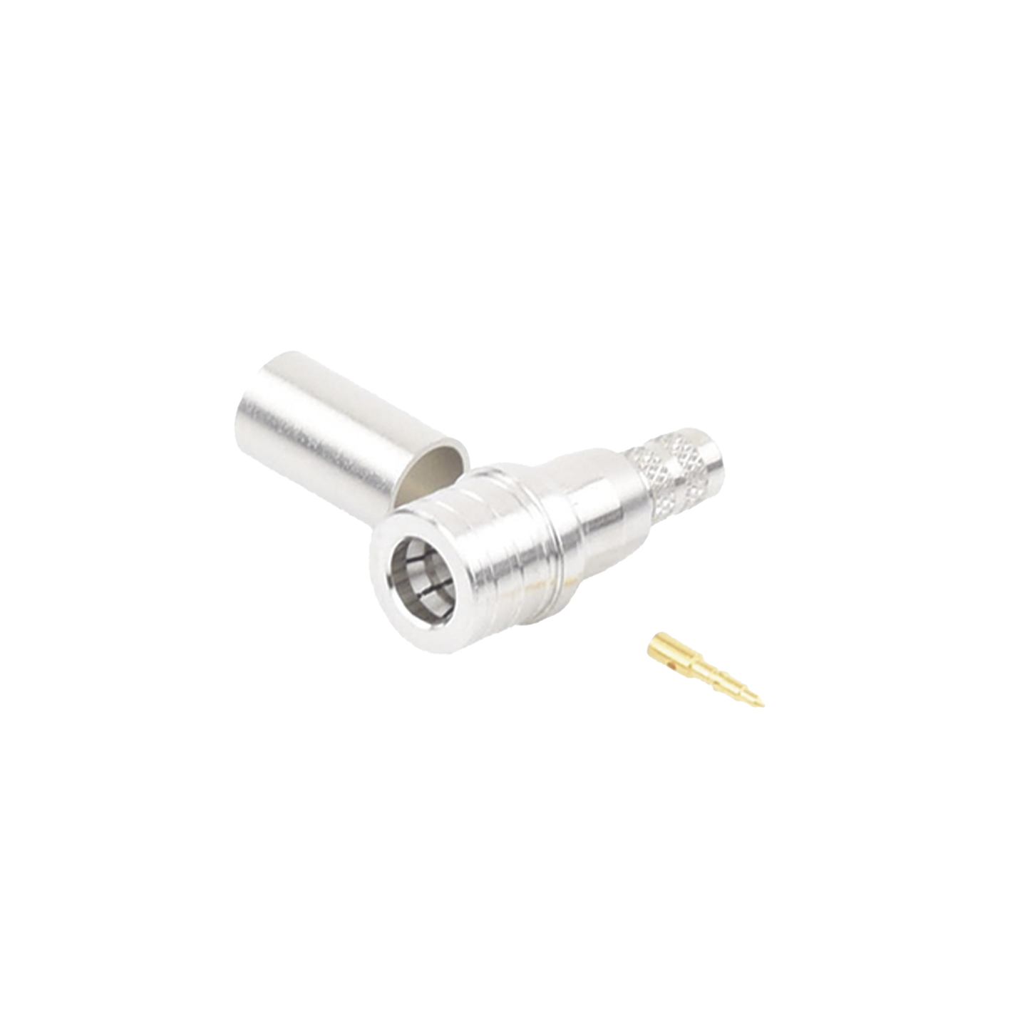 Conector QMA (Quick Mate) Macho, Anillo Plegable para RG-8/X, LMR-240, Bronce Blanco/Oro/Teflón.