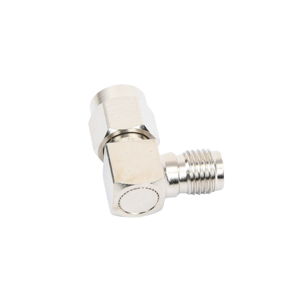 Adaptador en Ángulo Recto, de Conector SMA Macho a SMA Hembra Níquel/ Oro/ Teflón.