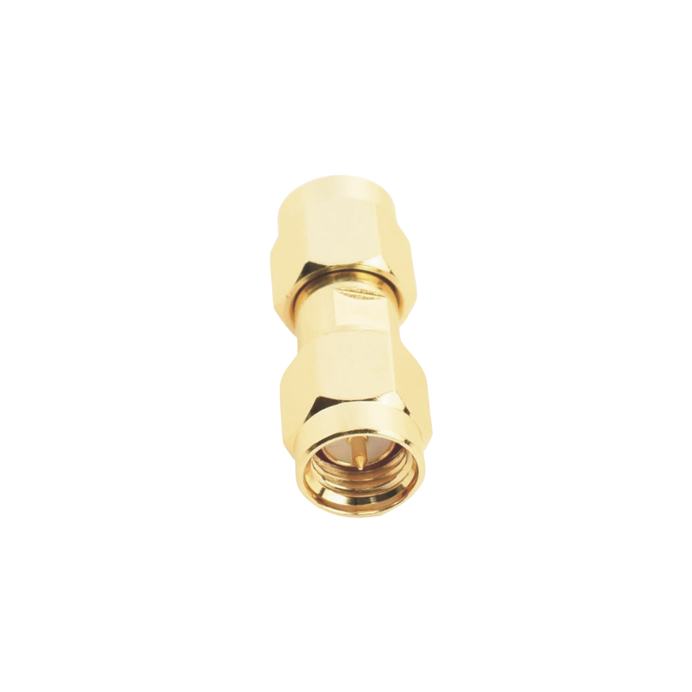 Adaptador Tipo Barril, de Conector SMA Macho a SMA Macho, Oro/ Oro/ Teflón.â€‹