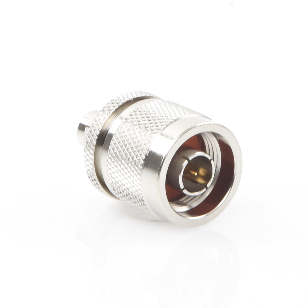 Adaptador en Línea de Conector SMA Macho a N Macho, Níquel/ Oro/ Teflón.