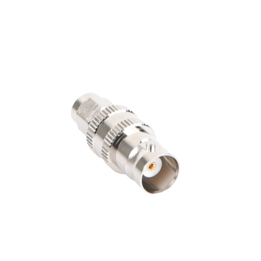 Adaptador en Línea de Conector SMA Macho a BNC Hembra, Níquel/ Oro/ Teflón.