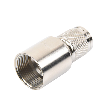 Conector TNC Macho de Rosca Izquierda Métrica, Tipo Rosca para RG-8/U, 9913, LMR-400, CNT-400 del Grupo I,  Plata/ Oro/ Teflón.