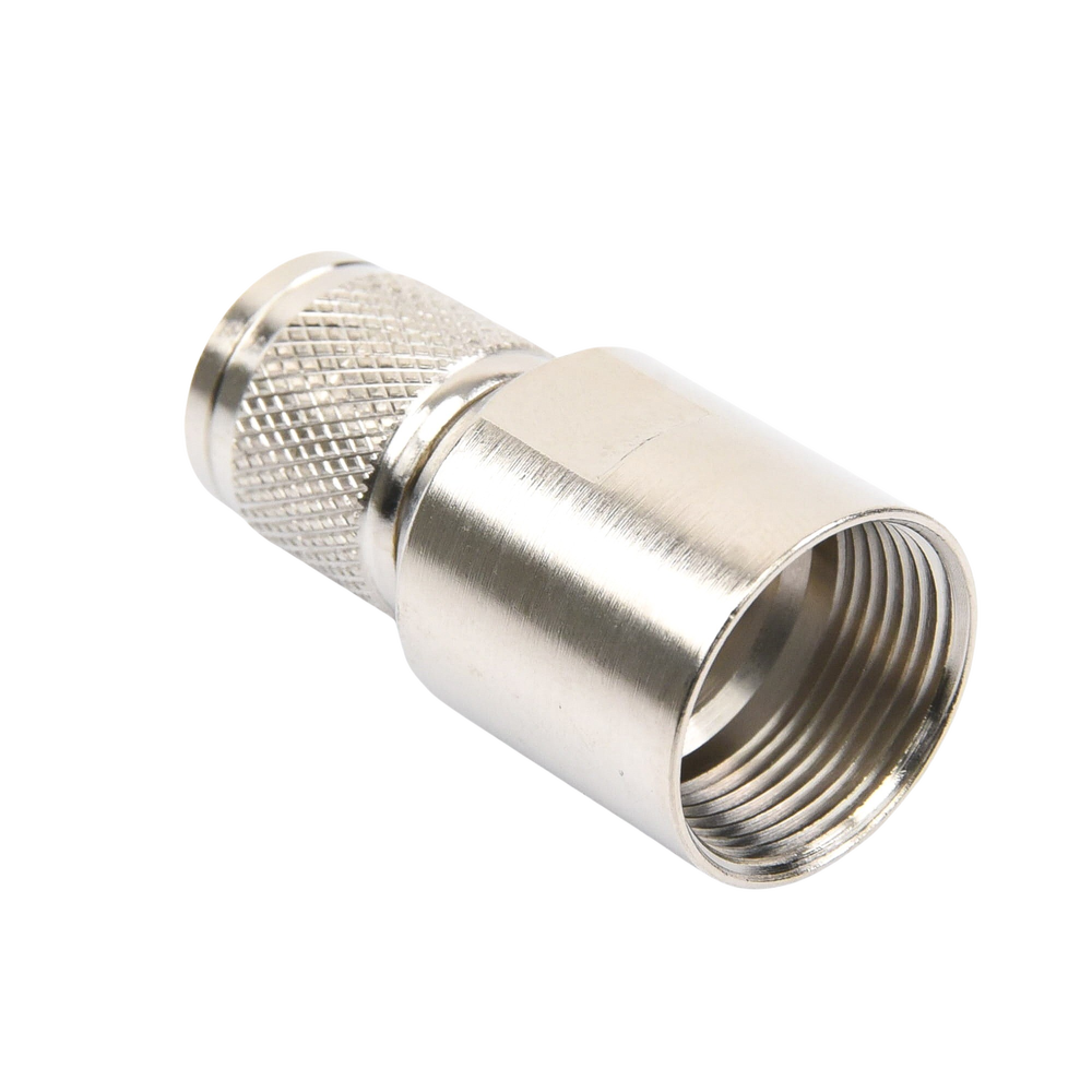 Conector TNC Macho de Rosca Izquierda Métrica, Tipo Rosca para RG-8/U, 9913, LMR-400, CNT-400 del Grupo I,  Plata/ Oro/ Teflón.