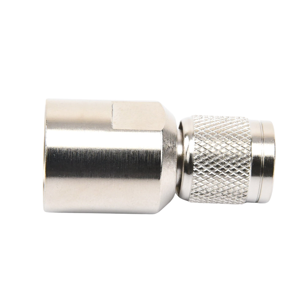 Conector TNC Macho de Rosca Izquierda Métrica, Tipo Rosca para RG-8/U, 9913, LMR-400, CNT-400 del Grupo I,  Plata/ Oro/ Teflón.