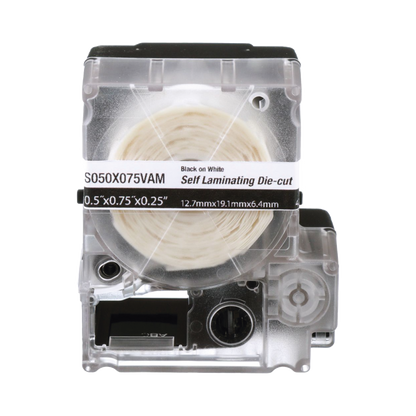 Casete de 425 Etiquetas Autolaminadas de 12.7 x 19.1 mm (0.5 x 0.75 pulgadas), para Cables de 2 a 4 mm (0.08 a 0.16 pulgadas) de Diámetro, Área de Impresión Color Blanco