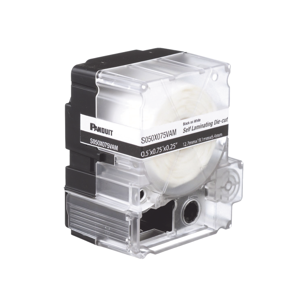 Casete de 200 Etiquetas Autolaminadas de 12.7 x 31.8 mm (0.5 x 1.25 pulgadas), para Cables de 3.1 a 7 mm (0.12 a 0.28 pulgadas) de Diámetro, Área de Impresión Color Blanco