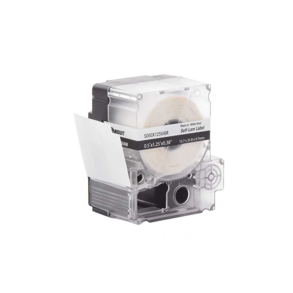 Casete de 200 Etiquetas Autolaminadas de 12.7 x 31.8 mm (0.5 x 1.25 pulgadas), para Cables de 3.1 a 7 mm (0.12 a 0.28 pulgadas) de Diámetro, Área de Impresión Color Blanco