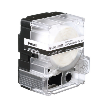 Casete de 300 Etiquetas Autolaminadas de 19.1 x 25.4 mm (0.75 x 1 Pulgadas), para Cables de 2 a 4 mm (0.08 a 0.16 Pulgadas) de Diámetro, Área de Impresión Color Blanco