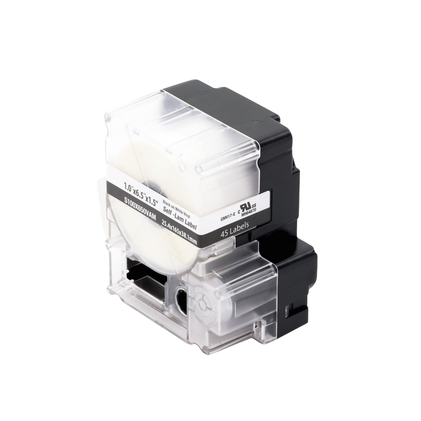 Casete de 45 Etiquetas Autolaminadas de 25.4 x 165.1 mm (1 x 6.5 pulgadas), para Cables de 4 a 8.1 mm (0.16 a 0.32 pulgadas) de Diámetro, Área de Impresión Color Blanco