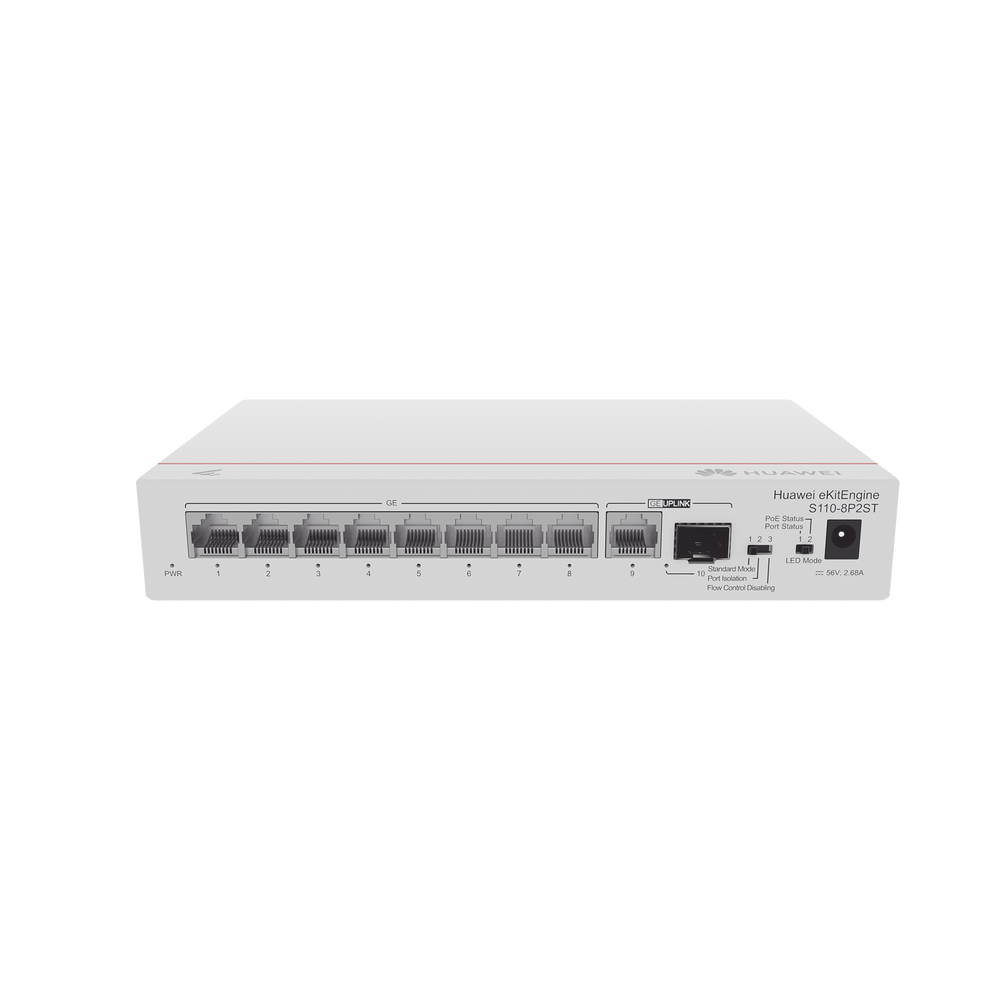 Switch Gigabit No Administrable PoE / 8 puertos 10/100/1000 Mbps (PoE) / 2 Puertos SFP Uplink / 124W