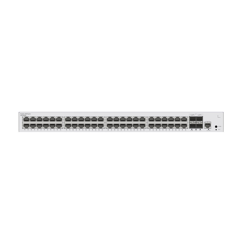 Switch de Acceso Gigabit Administrable PoE Capa 2 / 48 puertos 10/100/1000 Mbps (PoE) / 4 Puertos 1GE SFP Uplink / ERPS / IMGP Snooping / DHCP Snooping / PoE Perpetuo / 380W / Administración Nube Gratis