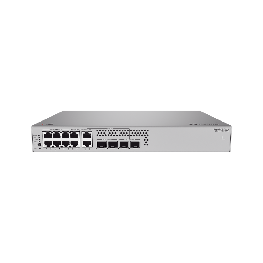 Switch de Acceso eKit Administrable / Capa 2 / 6 Puertos PoE+ Gigabit + 2 Puertos PoE+ Multi-Gigabit (2.5 Gbps) + 2 Puertos Gigabit + 2 Puertos SFP + 2 Puertos SFP+ / PoE Perpetuo / Presupuesto PoE 128 W / Sin licenciamiento