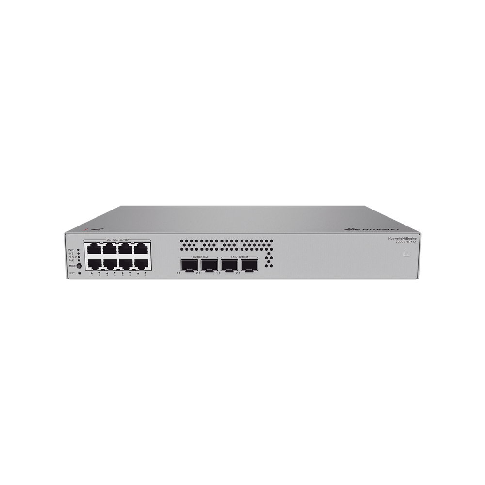 Switch de Acceso eKit Administrable / Capa 2 / 8 Puertos PoE+ Gigabit + 2 SFP + 2 SFP+ / PoE Perpetuo / Presupuesto PoE 128 W / Sin licenciamiento