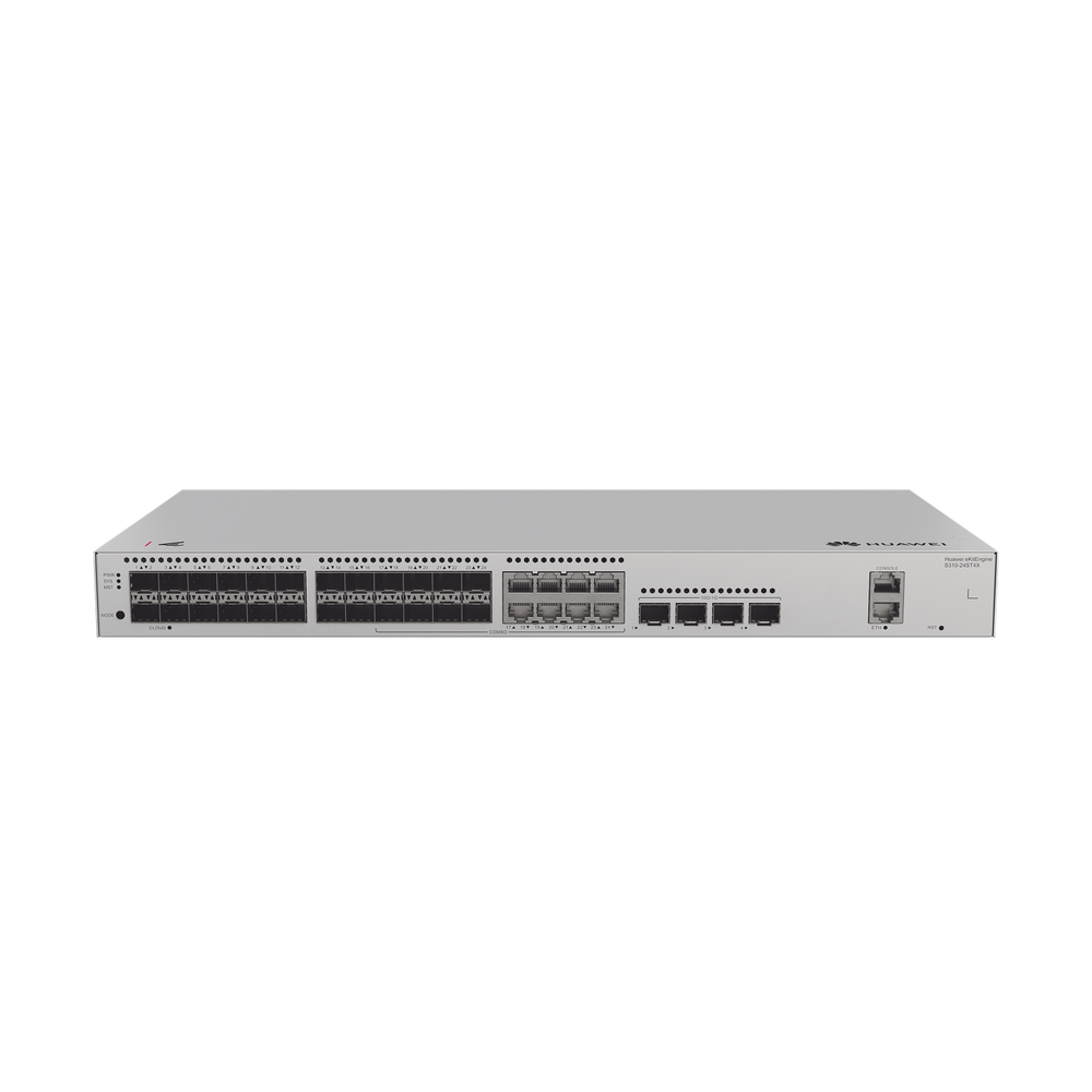 Switch de Distribución/Core Gigabit Administrable  Capa 3 / 24 puertos 1GE SFP ( Combo con 8 Puertos 10/100/1000 Mbps) / 4 Puertos 10GE SFP+ Uplink / ERPS / Rutas Estáticas / iStack / Administración Nube Gratis