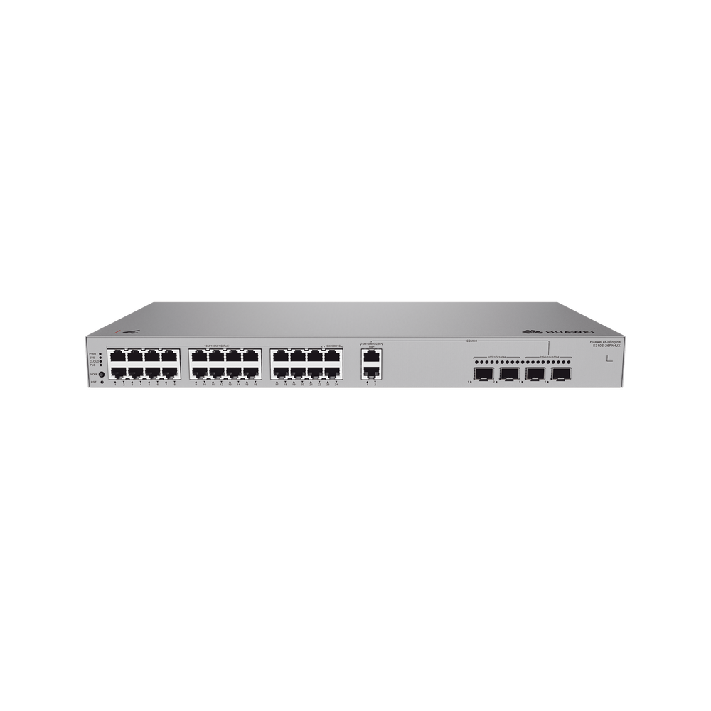 Switch Gigabit Administrable PoE Capa 3 / 24 Puertos 10/100/1000 Mbps (22 PoE) / 2 Puertos 2.5GE (PoE) combo 2 Puertos SFP 2.5GE /2 Puertos SFP+ 10GE / 400W / PoE Perpetuo / iStack / Administración Nube Gratis