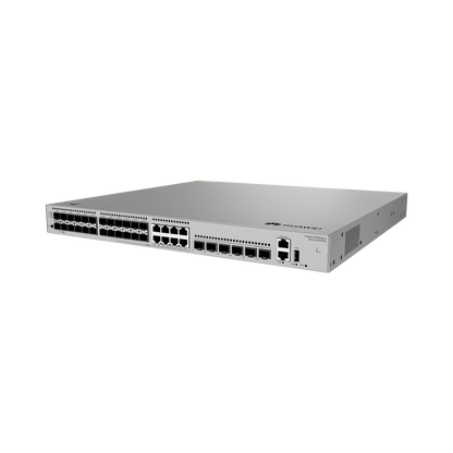 Switch Empresarial Core Gigabit Administrable  Capa 3 / 24 puertos 1GE SFP ( Combo con 8 Puertos 10/100/1000 Mbps) / 4 Puertos 10GE SFP+ Uplink / 2 Puertos 10GE SFP+ (Stack) / ERPS / Ruteo Dinámico (RIP, OSPF, IS-IS y BGP)  / iStack / Administraci&