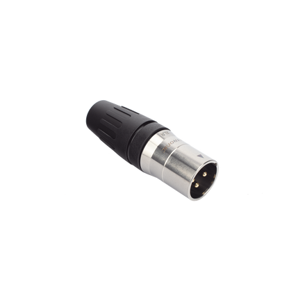 CONECTOR MACHO XLR DE 3 NÚCLEOS CON CARCASA DE ACERO INOXIDABLE Y CONTACTOS CHAPADOS EN ORO