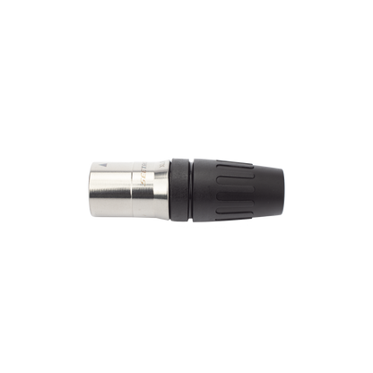 CONECTOR MACHO XLR DE 3 NÚCLEOS CON CARCASA DE ACERO INOXIDABLE Y CONTACTOS CHAPADOS EN ORO